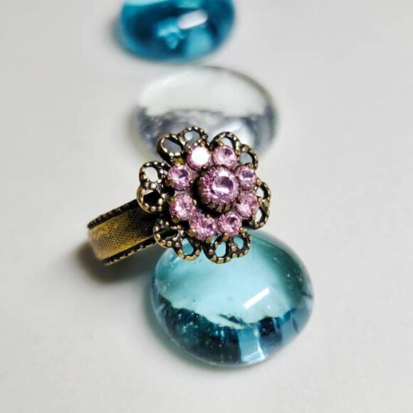 Kenny Ma Style Pink Crystal Ring Flower Ring Victorian Style - Picture 5 of 5
